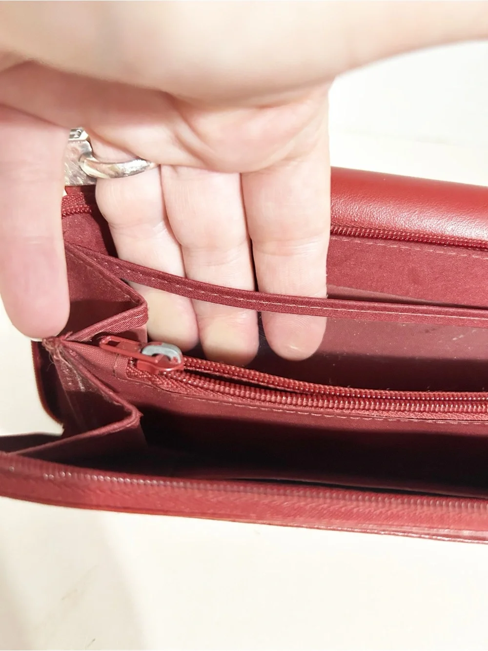 DOPP Genuine Leather Long Bifold Envelope Style Wallet Clutch Red Smooth Leather